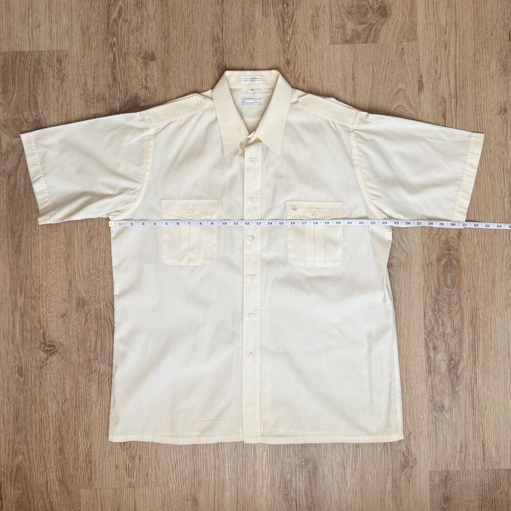 Vintage 80s Christian Dior Short Sleeve Button Shirt Cream XL Made in Korea - Picture 4 of 5